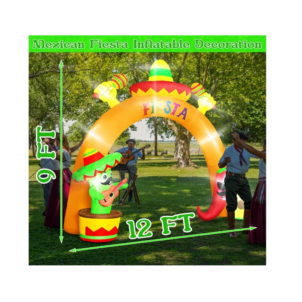 12FT Long Cinco De Mayo Inflatable Arch Mexican Fiesta Cactus Pepper Avocado New